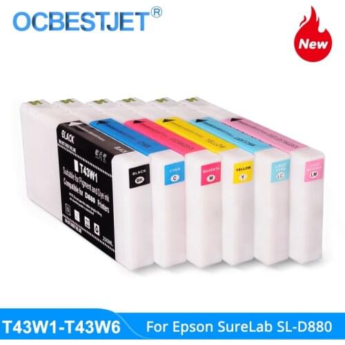 T43W1-T43W6 T43W1 Compatible Ink Cartridge Full With 200ML Dye Ink For Epson SureLab D880 SL-D880 Printer (6 Color Options)