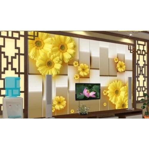Modern Simple 3D Stereo Fashion Yellow Flower Photo Wallpaper Living Room Dining Room Backdrop Wall Mural Papel De Parede Floral