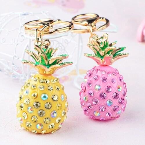 Rhinestone-Crystal-Pineapple Keychains Charms Key Chain Ring for Women Bag Purse Pendant Enamel-Tropical Fruit Keyrings
