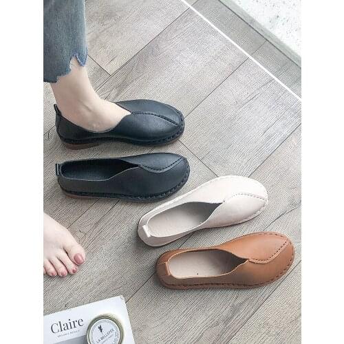 Beef tendon soft-soled peas shoes womens spring and autumn 2021 new flat small leather shoes non-slip all-match single shoes
