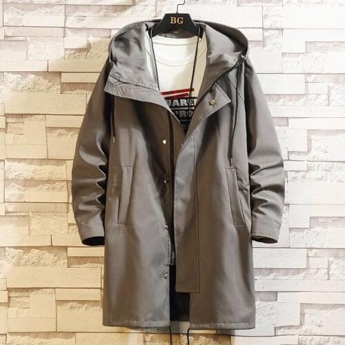 Autumn Windbreaker Mens Fashion Solid Color Casual Hooded Jacket Man Streetwear Wild Loose Long Coat Men Large Size M-6XL