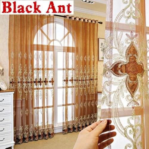 Luxurious Window Curtains Embroidery Tulle Curtain For Living Room High End Bay Voile Sheer Fabric Sunscreen Finished X-JD966#20