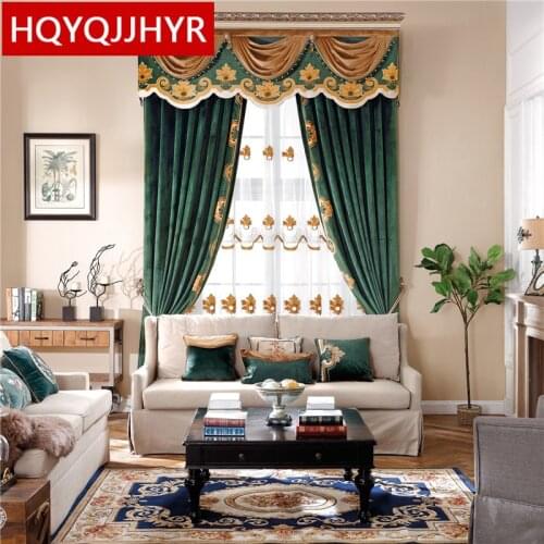 Green top velvet jacquard Blackout European-style curtains for Living Room quality villas custom curtains for Bedroom/Hotel