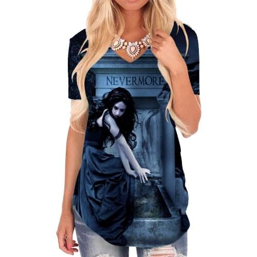 Giyu Brand Halloween T-shirt women Cosplay T-shirts 3d Moon Tshirts Printed Gothic V-neck Tshirt Womens Clothing Punk Rock
