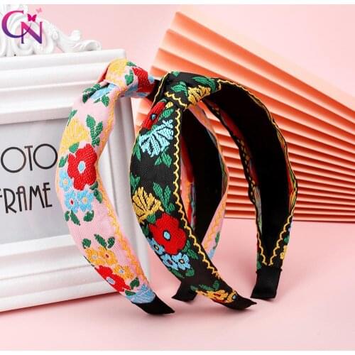 Women Exquisite Embroidered Flower Knotted Headbands Fashion Floral Printed Wide Bezel Hairbands For Girls Hair Accessories