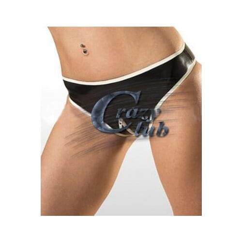 Crazy club_New fashion Women Sexy Womens Black Latex Briefs with Crotch Zipper Latex Underwear Latex Panties