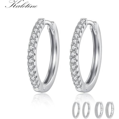 KALETINE Real 925 Sterling Silver Big Hoops Earrings Fashion Jewelry Wedding 2018 CZ Huggie White Gold Earrings For Women 6 Size