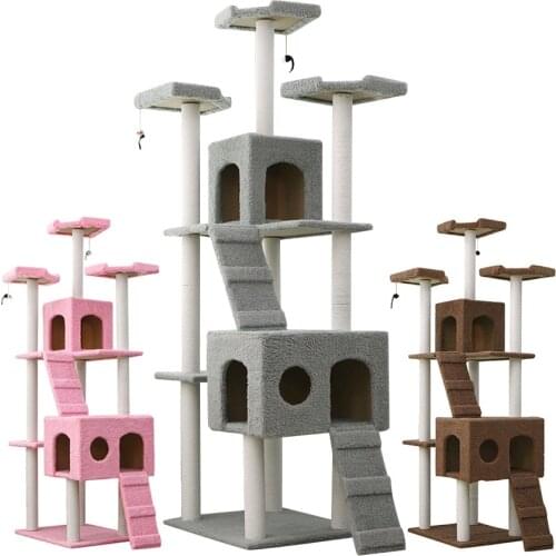 185CM Multi-Level Cat Tree for Cats with Cozy Perches Stable Cat Climbing Frame Cat Scratch Board Toys Gray&Beige