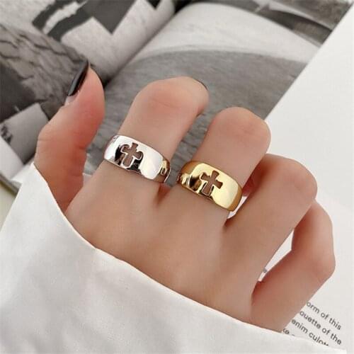 2021 Fashion Hot Sale 18K Gold Cross Open Ring Christian Jesus Christ Lord Prayer For Men And Women Jewelry Gifts Tibetan Silver
