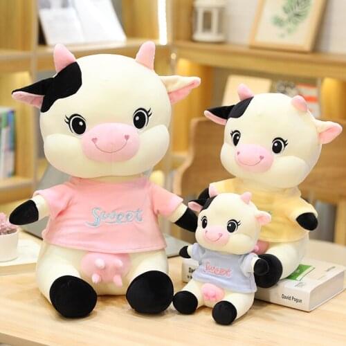 23-53cm 2021 New Year Sweet Milk Cow Plush Toy Cute Cattle Plush Stuffed Animal Soft Doll Kids Toys Auspicious Cattle