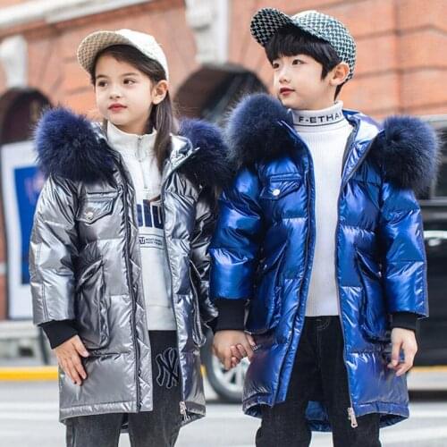 -30 Glossy Coat Thicken Warm Hooded Parka Children Oversize Outerwear Girls Clothing Kids Winter Down Jackets For Boy Clothes