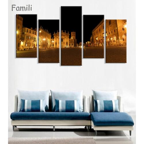 5 pieces of canvas art Rom italy night landscape on canvas HD print modern home decoration living room wall painting artwork
