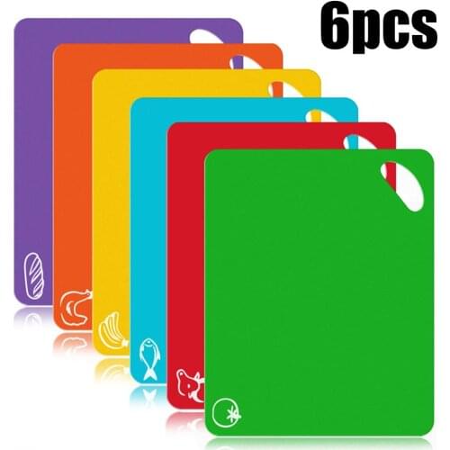 6 Colores Plastic Kitchen Cutting Board Non-slip Assorted Cutting Board Mat Set for Vegetable Meat Fish Chicken Fruit Bread