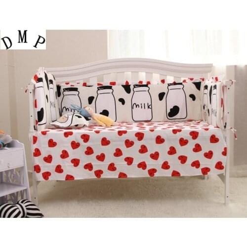 6PCS 100% Cotton baby crib bedding sets Children bed around juego de cama (4bumpers+sheet+pillowcase)