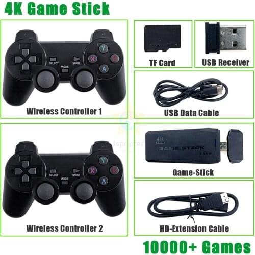 Wireless TV Video Console 4K Game Stick 8 Bit Retro Game Console 2.4G Double Wireless Controller with10 Simulators HD Output