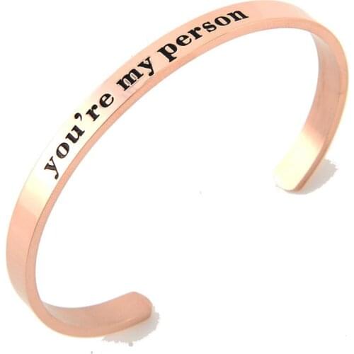 New fashion rose gold stainless steel opening bracelet for women lettering bracelet you're my person simple couple trinket