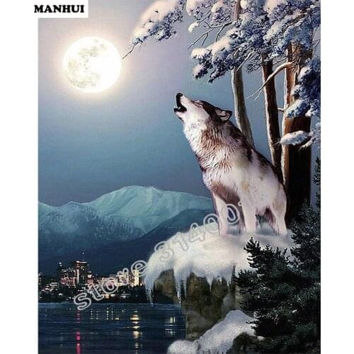 DIY Diamond Painting Moonlight wolf Pattern Needle Mosaic All-Spuare Drill 5D Diamond Embroidery Decoration BFC015