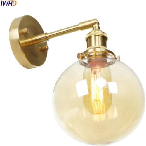 Copper Wandlamp LED Wall Lights Nordic Glass Ball Wall Lamp E27 Edison Bulb Fixtures Bedroom Bathroom Applique Murale Luminaire