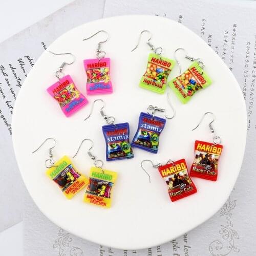 Korean Fashion Wacky Snack Chips Unusual Earrings For Women 2021 Trendy Girl Cute Candy Sweet Charms Funny Pendant Resin Jewelry