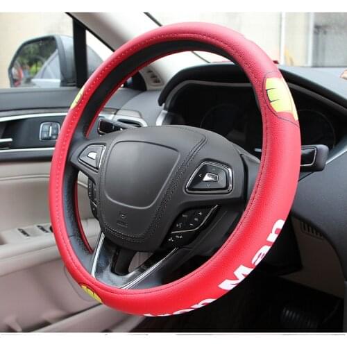 Iron Man Cartoon Leather Steering Wheel Cover Interior Decoration Car Accessories Goods