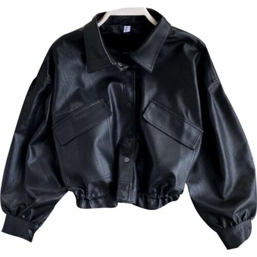 Spring Autumn Women Faux Leather Jackets Short Loose Lace-up Coats Motorcycle Black Punk Overcoat Ladies Outerwear