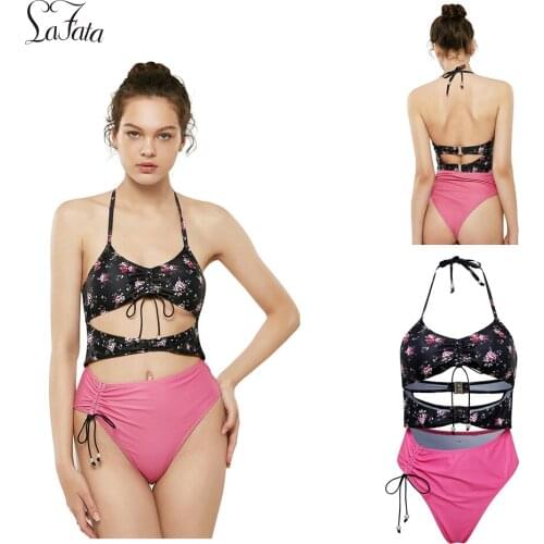 LaFata Womens Stay Young Flower One-Piece Swimsuit Beach Swimwear