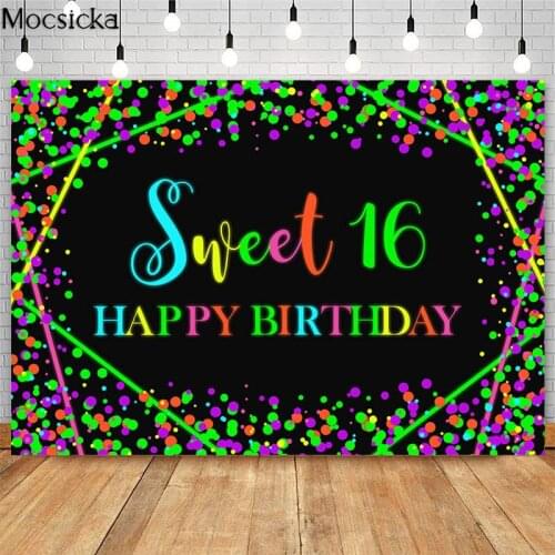 Laser Tag Sweet 16 Birthday Party Photography Backdrops Let’s Glow Photography Background Decorations Cake Table Banner Supplies