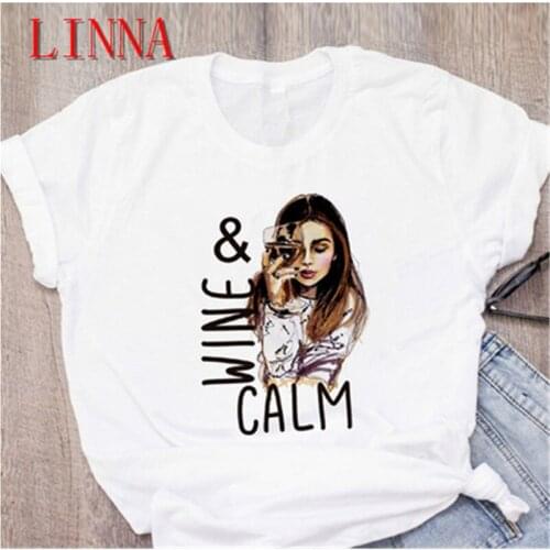 LINNA Summer fashion princess print T-shirt womens round neck short sleeve summer Harajuku fashion princess T-shirt