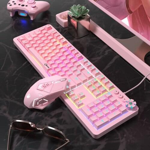 Cute Real mechanical green axis with dynamic backlight game home office USB wired keyboard and mouse set