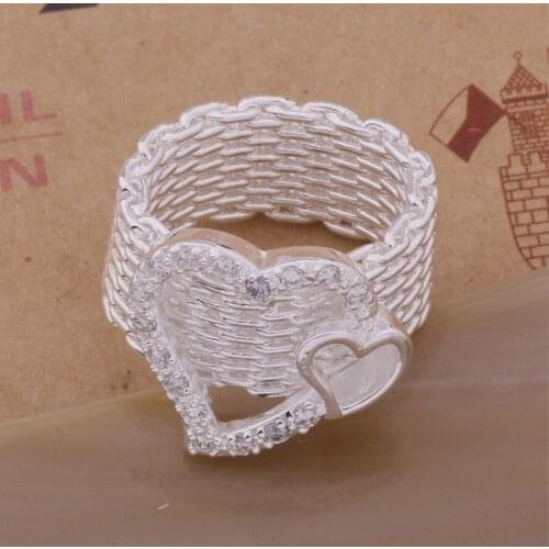 925 Sterling Silver Ring Fashion Jewerly Ring Women&Men double heart net /ecoamtva fskaojra AR313