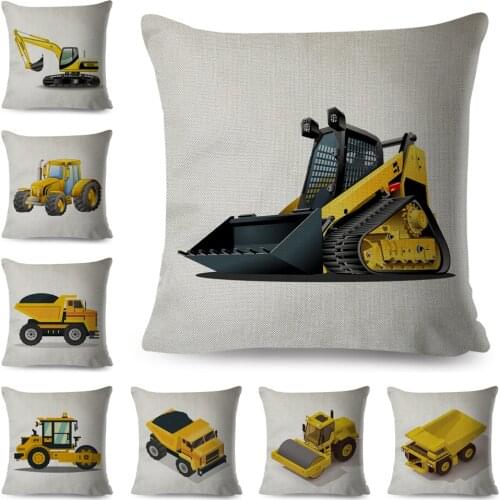 Cartoon Excavator Bulldozer Cushion Cover for Sofa Home Children Room Decor Car Toy Print Pillowcase Polyester Pillow Case 45x45