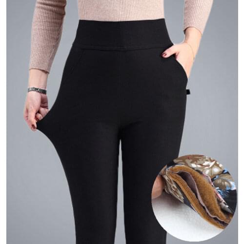 2021 Autumn Winter Women Middle Aged New Casual Thick Warm Straight Pants Female Loose Printed Elastic High Waist Trousers K457