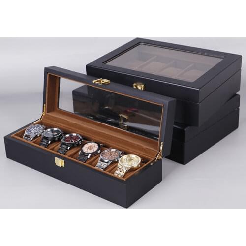 European Style Watch Storage Boxes Case Wood Black Mechanical Watch Display Organizer New Women Jewelry Gift Case Holder