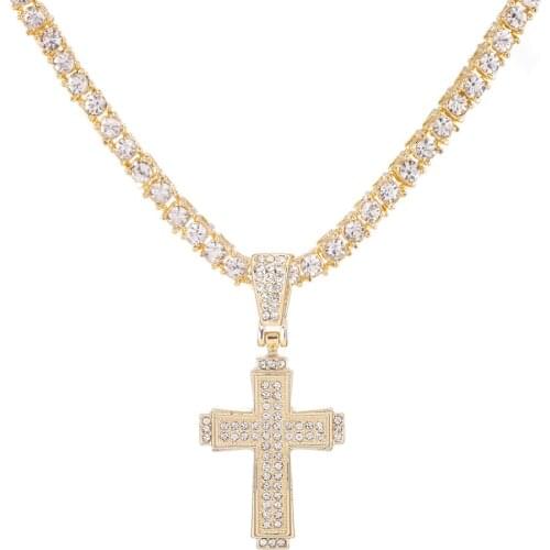 Men Cross Necklace Hip Hop Cross Pendant Necklace With 4mm Zircon Tennis Chain Iced Out Bling Necklaces for Women HipHop Jewelry