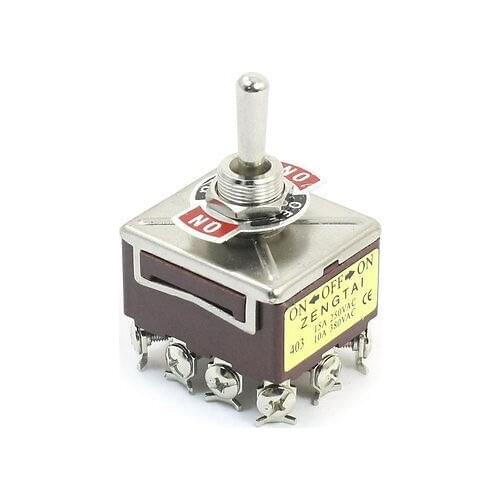 AC 380V 10A ON/OFF/ON 3 Positions 12 Pin Latching Toggle Switch 4PDT Brick Red