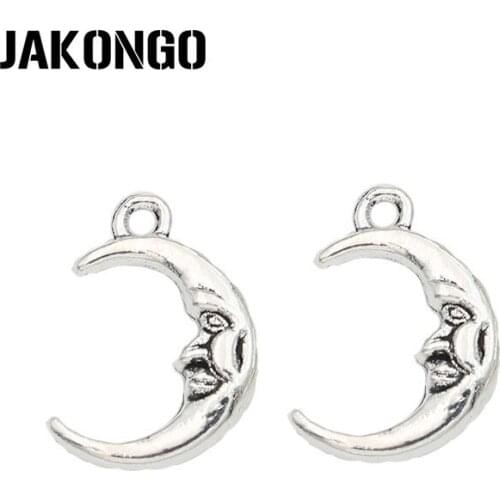 JAKONGO Antique Silver Plated Moon Face Charm Pendants for Jewelry Making Bracelet Accessories Findings DIY 21x15mm