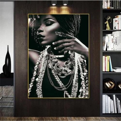 African Woman Portrait With Jewelry Wall Art Black Woman Art Oil Painting Mural Poster And Printed Canvas Living Room Decoration