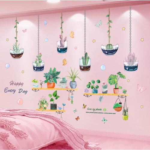 [shijuekongjian] Potted Plants Wall Stickers DIY Pot Culture Wall Decals for Living Room Kids Bedroom Kitchen House Decoration