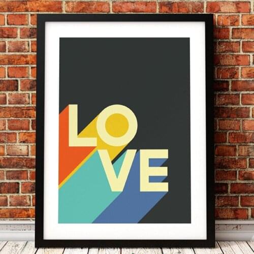 Retro 70s LOVE Typography Print Funky Wall Art Canvas Painting Color Block Retro Letters Pop Art Poster Home Vintage Decor