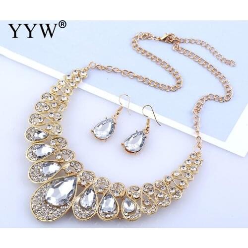 Luxury Big Waterdrop Shape Crystal Jewelry Sets Earrings Necklace Multi Color Twist Oval Chain Party Wedding Jewelry For Women