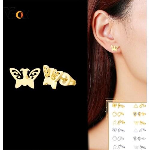 Vnox 12 Pairs/Lot Stud Earrings for Women Stainless Steel Metal Butterfly Heart Stars CZ Stone Designs Ear Gifts Accessory