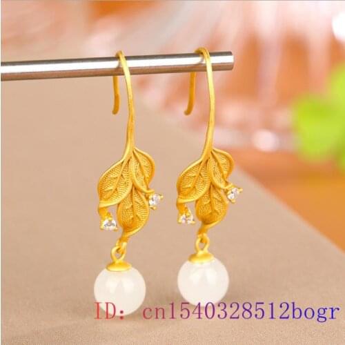 White Jade Leaf Earrings Gemstone Crystal Chalcedony Charm Amulet Jewelry Natural Gifts Zircon Fashion Women 925 Silver