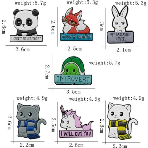 Zoo Series Animal Brooch Pins Cartoon Panda 2 Cat Turtle Fox Sad Rabbit Shape Enamel Jewelry Clothes Lapel Pin Badge Pin Gifts