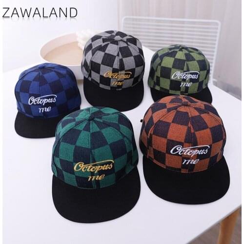 Zawaland Summer Childrens Street Hip-Hop Hat Color Grid Flat-Brimmed Baseball Cap Boys Girls Outdoor Casual Adjustable Sun Hat