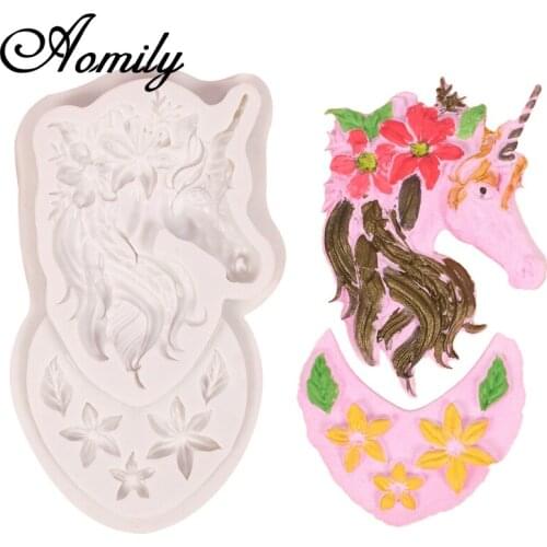 Aomily Unicorn Head Flowers Silicone Mold Chocolate Mousse Jelly Candy Bakeware Mold DIY Pastry Ice Block Soap Mould Baking Tool