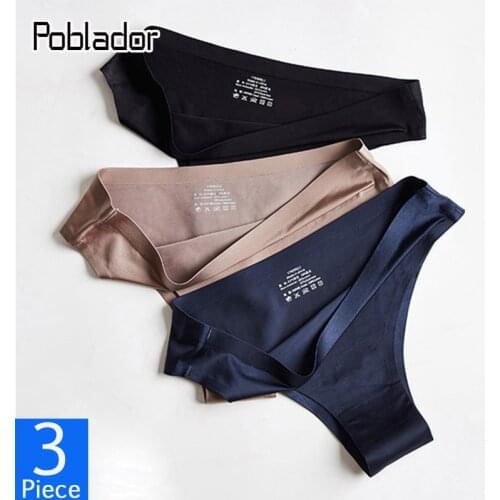 Poblador 3Pcs/lot Sexy Womens Sports Panties Set Underwear Seamless Silk T-Back Solid Thong Low Rise Soft Lady Lingerie Thongs