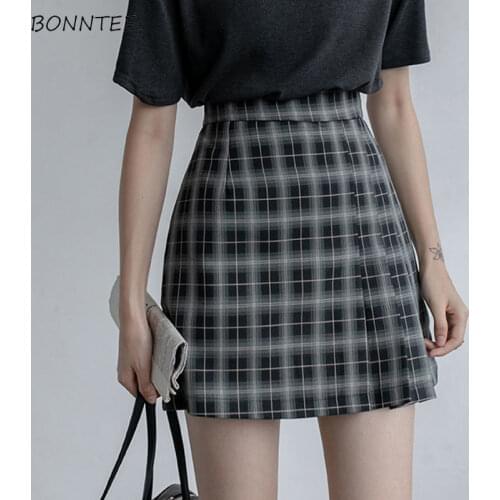 Skirts Women Plaid Aesthetic School Students Harajuku Female Vintage All-match Design Ladies Retro Mini High Waist Trendy Autumn
