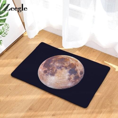 Zeegle Moon Printed Flannel Welcome Entrance Door Mats Absorbing Kitchen Area Rug Anti-slip Bathroom Bath Mat Floor Rugs