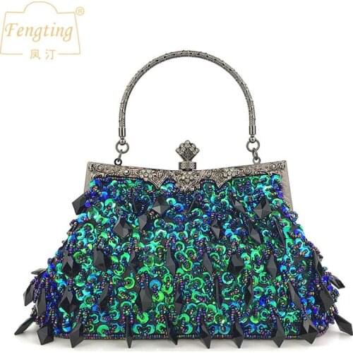 Ladys Crystal green Clutch Bags Women Designer Party Purse Chain Shoulder Bags Ladies wedding Evening handbag black silver B401