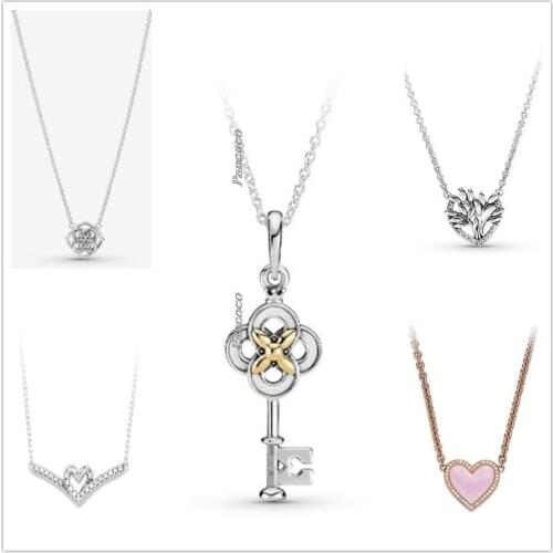 Original 925 Sterling Silver Necklace Colours Pink Swirl Heart Necklace For Women Bead Charm Diy Pandora Jewelry